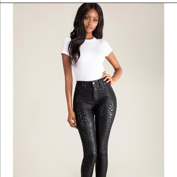 YMI Hide Your Muffin Top Skinny High Rise Black Cheetah Pants Stretchy - Picture 3 of 13